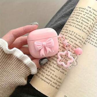 1 pieza Estuche protector de auriculares 3D con lazo rosa y decoración de campana con estrella, compatible con Apple 1ra/2da/3ra generación, Pro y Pro 2da generación, diseño creativo para el nuevo Pro 3