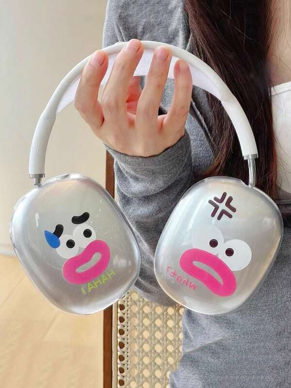 1pc Pink Sausage Mouth Expression Max Headphone Case, Wireless Bluetooth Headphone Protective Cover