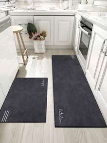 1pc Navy Blue Stripe & Letter Pattern, Minimalist & Fashionable Style, Approx. 3mm Thick Absorbent Kitchen Mat/Carpet Set, Washable, Suitable For Kitchen, Bathroom, Entryway, Laundry Room, Study, Living Room, Bedroom, Hallway