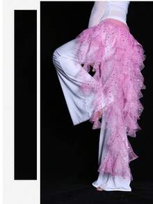 1件装女士肚皮舞臀巾裙，带流苏下摆和腰带，波浪裙 - 彩色 - 查看 8