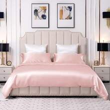 THXSILK 25 Momme Silk Bed Linen Set, 2-Piece Duvet Cover 135 X 200 Cm And 40 X 80 Cm Pillowcases, Hypoallergenic Mulberry Silk Bedding Set, Ultra Soft And Smooth, Black - Adorable Pink - View 2