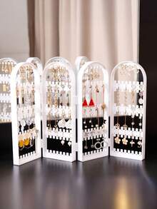 1pc Acrylic Foldable Earring Display Rack, Jewelry Box Organizer Back To School - White - View 11