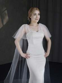 1pc Starry Sky Sequin Long Train Cathedral Wedding Dress Outdoor Lawn Bridal Accessory, Faux Pearl Arm Decor Photography Prop - Multicolor - View 4