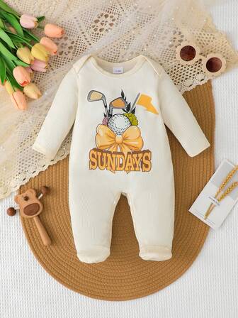 Baby Girls' Round Neck Long Sleeve Open Shoulder Jumpsuit With Waffle Casual Cute Jumpsuit