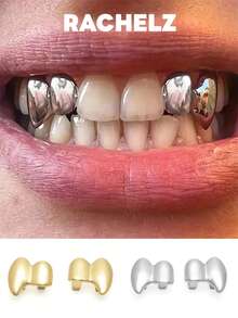 مجموعة من 2 قطعة من أغطية الأسنان المزركشة ذات السطح الناعم والمصقول على شكل أنياب للنساء والرجال، إكسسوارات مجوهرات بتصميم بانك روك للاحتفالات والكوسبلاي وعيد الميلاد