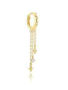 1pc 925 Sterling Silver Sparkling Cubic Zirconia Star Stud Earrings, 18K Gold Plated Tassel Chain Earrings, Minimalist Jewelry Gift - Gold - View 14