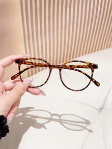 1副复古豹纹铆钉圆框眼镜，PC材质，轻便，Y2K风格，手机配件，女士眼镜，假眼镜，透明眼镜，女士眼镜，圣诞节配饰，万圣节特辑，适合日常办公通勤、返校季、游戏、派对造型、校园学习等场合。 - A - 查看 5