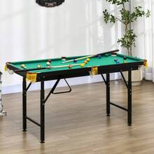 SPORTNOW Billiard Table, Foldable, Height Adjustable, Including Triangle/2 Cues/16 Balls, Green On Place
