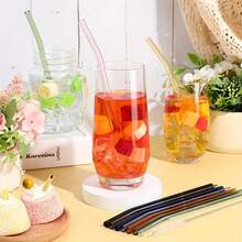 2pcs/5pcs/10pcs Reusable Colored Glass Straws, Bent Design Beverage Straws, Suitable For Cold & Hot Drinks, Milkshakes, Juices, Tea, Coffee, Milk, Wine, Kitchen Supplies, Holiday Parties, Birthday Parties - Multicolor - View 3