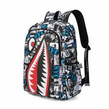 Shark Print Shoulder Bag - Large Capacity Water-Resistant Tote For School & Travel|     Multi-Pocket Unisex Daypack With Adjustable Strap Durable Backpack Hiking Camping Backpack - NYC - View 3