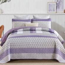 DJY 3 Pieces Orange Striped Quilt Set Queen King California King Size Boho Bedspread Coverlet Bed Set With Two Pillow Covers,Soft Lightweight Microfiber Floral Pattern,Summer Home Bed Room Decor ,Wedding Items,Home Bed Room Decor,Ideal Gift,All Season - Sọc Bohemian màu tím - Xem 10