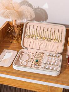 1pc Premium Velvet Zipper Jewelry Box, Earring Necklace Ring Organizer Case, Large Capacity Velvet Jewelry Storage Box, Unique Gift For Women, Girlfriend, Sister, Bridesmaid - Multicolor - View 9