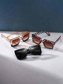 1pc Retro Square Oversized Leopard Print Boho Style Plastic Glasses Sets, Classic Fashion Decoration For Outdoor Travel Beach - màu đen - Xem 2