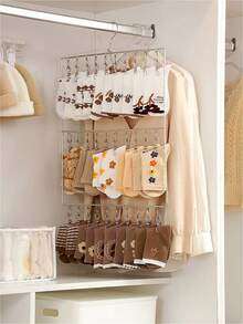 1个重型不锈钢双层帽子挂架，带20个夹子 - 重型门后/天花板安装式衣柜收纳架，节省空间的垂直设计，可收纳帽子、袜子、内衣、待洗衣物和衣物 - 非常适合家庭、宿舍、浴室、衣柜收纳 - 包含安装配件，安装简便，帽子专用挂架 - 彩色 - 查看 10