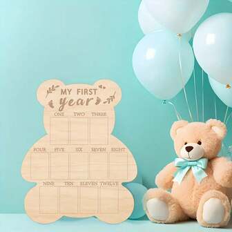 One-Year-Old Photo Display Board, One-Year-Old Photo Frame, Party Photo Props, 12-Month Milestone, Wooden Display Board, First Birthday Party Decorations For Boys And Girls, Souvenirs And Gifts, No Need To Plug In