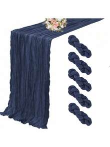 5pcs Navy Blue Pleated Table Runner, Folding Tablecloth, Festive Birthday Decor Wedding Decor Holiday Home Decor Party Room Table Decoration Dark Blue Table Cloth, Table Flag, Solid Color Table Cover, Birthday Decor Wedding Decor, 2025 New Year Decor, Party Favor