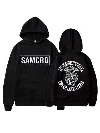Sudadera con capucha SAMCRO Sons of Chaos - Sudadera estampada con capucha ajustable con cordón - Sudadera holgada de manga larga - Lavable a máquina - SAMCRO California Club, Ropa de otoño, Diseño con logo de calavera y garra, Tejido transpirable, Estilo urbano, Ropa urbana moderna, Sudadera cómoda y versátil, Estilo casual, Sudadera de manga larga con bolsillo tipo canguro