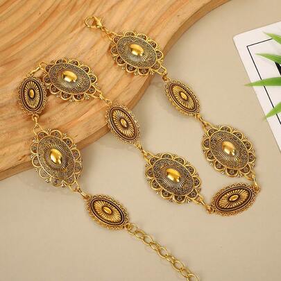 1 Stück modischer vintage goldener Cut Out Taillen-Ketten-Accessoire, Damen Taillenketten-Gürtel Schmuck, rautenförmiges Muster Lässig Zinklegierung Taillengürtel, ganzjährig beliebt