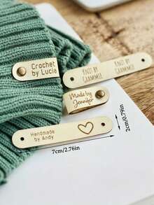 1pc Customized Knitted Faux Leather Label, Personalized Faux Leather Label With Rivet Snap, Customizable Name And Heart/Floral Pattern, Multi-Color Options, Suitable For Knitting, Handmade Or Crochet Items, Applicable For Beanies, Mother's Day Gifts, Father's Day Gifts, Friend Gifts, Handicrafts, Decorative Hanging Tags, Rivet Fixed Labels, Handmade Accessories, Creative Essentials - Multicolor - View 9