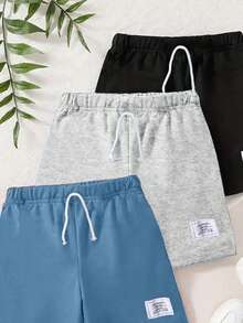 Bộ 3 quần short thể thao thường ngày màu trơn dành cho bé trai, thích hợp cho các hoạt động mùa hè, đạp xe, chạy bộ và mặc hàng ngày. - Nhiều màu - Xem 5