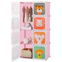 Lifezeal 8-Cube Kids Wardrobe Baby Dresser Bedroom Armoire Clothes Hanging Closet With Doors Pink/White - Pink - View 9