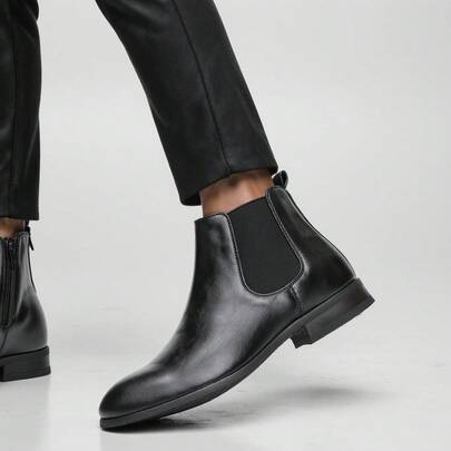 Men's Chelsea Boots, Business/Commute, Side Zipper, Rubber Wood Heel & Sole, Distressed Dual-Tone Leather Upper, Classic Retro Ankle Boots