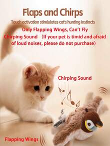 Rechargeable Interactive Cat Toys Can't Fly Chirping Flapping Bird (Simulates Bird Sounds) For Indoor Play Kitty Toy Electric Simulation Bird Pet Toys No Flying