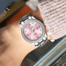 1pc Luxury Quartz Watch For Women, Fashionable & Elegant Crystal Decorated Ladies Watch With Date Function
