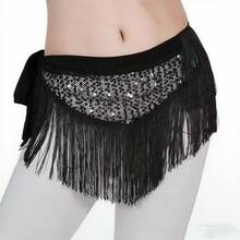 肚皮舞臀巾 舞蹈服 肚皮舞服装 配饰 不对称裹身亮片腰带 流苏臀巾