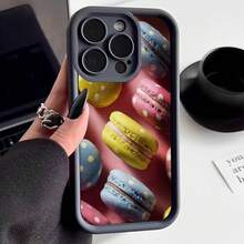 Cubierta de teléfono con borde negro y diseño de macarons coloridos para iPhone 14 Pro Max ideal para uso diario y estética moderna - Negro - Ver 1