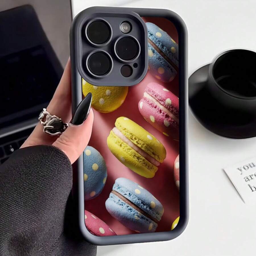 Cubierta de teléfono con borde negro y diseño de macarons coloridos para iPhone 14 Pro Max ideal para uso diario y estética moderna - Negro - Ver 1