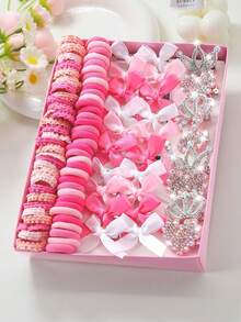 111pcs/Set Pink Rhinestone Rabbit Crown, Heart, Bow Hair Clips, Cute Girl's Elastic Hair Ties, Durable & Non-Damaging, Suitable For Daily Use - Multicolor - View 8