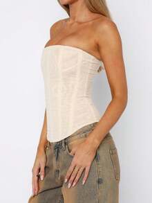 Women's Bustier Corset Top Y2k Strapless Back Zip Bodyshaper Tube Top Summer Casual Going Out Tight Tube Tops Streetwear - 米色 - 查看 2