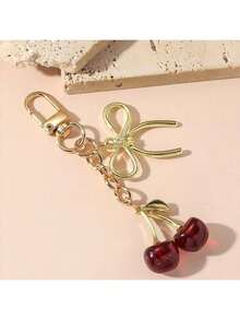 1个女士新款樱桃蝴蝶结金属钥匙扣，时尚蝴蝶结配饰，简约ins风包包挂饰 - 彩色 - 查看 17