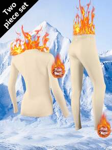2pcs Women Thermal Underwear Set, Thermal Lined Base Layer Top And Bottom, Warm For Winter - Apricot - View 10