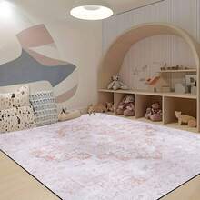 1Pc Area Rugs For Living Room, Machine Washable Non Slip Vintage Rugs, Low Pile Lightweight Print Rug For Bedroom, Dining Room, Home Office, Light Taupe Brown, Low Pile Carpet - 波西米亞粉紅色 - 查看 4