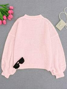 女士纯色针织圆领长袖毛衣，百搭休闲风格，适合返校、通勤、日常穿着，柔软舒适，米色调，温柔妩媚，易于搭配，简约毛衣设计，粉色 - 粉色 - 查看 8