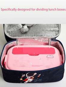 Cartoon Print Insulated Lunch Handbag, Cartoon Astronaut Animal Pattern Thermal Bag Portable Lunch Box Lunch Box Bag Student Office Worker With Rice Bag Lunch Bag Aluminum Foil Thermal Insulation Cold Rectangular Rice Bag,Lightweight Zipper Bento Bag, Suitable For Picnic & Work & School !