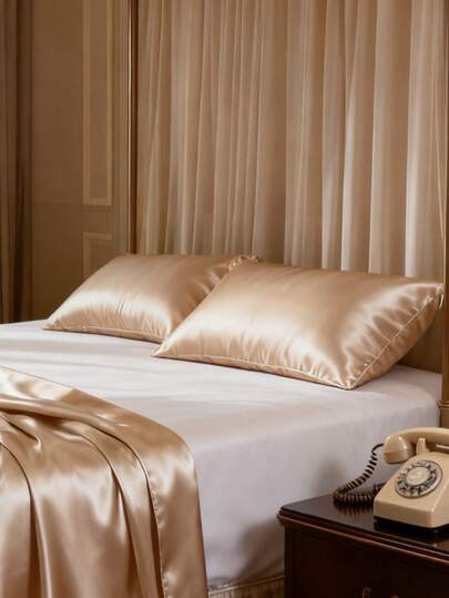 Zulita 2pcs Satin Pillowcase, Ultra Soft Breathable Smooth Anti-Wrinkle Anti-Fading, Zipper Closure Design, Suitable For Hair And Skin Care, Gift For Women (20x26inch)