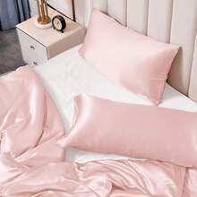 THXSILK 25 Momme Silk Bed Linen Set, 2-Piece Duvet Cover 135 X 200 Cm And 40 X 80 Cm Pillowcases, Hypoallergenic Mulberry Silk Bedding Set, Ultra Soft And Smooth, Black - Adorable Pink - View 3