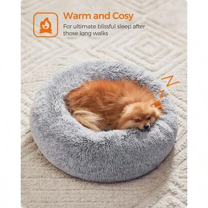 Fluffy Dog Bed, Cat Bed, Doughnut Cushion, Washable, Removable Padding In The Centre, Long Plush, 60 Cm Diameter,...