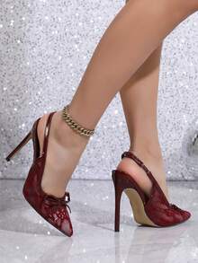 Women's Lace Bow Stiletto High Heels, New 2025 Model, Wine Red Pumps,Burgundy Heels,Pointed Heels - Burgundy - View 4