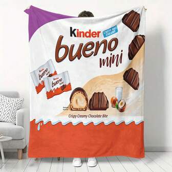 1 Comfortable Chocolate Candy Patterned Flannel Blanket, Machine Washable, Soft Flannel Comfortable Blanket, Lightweight Wool Blanket, Comfortable Air Conditioning Blanket, Home Decoration, Suitable For All Seasons, Friend Gift, Suitable For Sofa, Bed, Car, Office, Camping, Travel, Outdoor, Suitable For Giving To Family And Friends. The Perfect Gift For Son, Daughter, Grandmother, Grandfather, Father, Mother, Uncle, Aunt