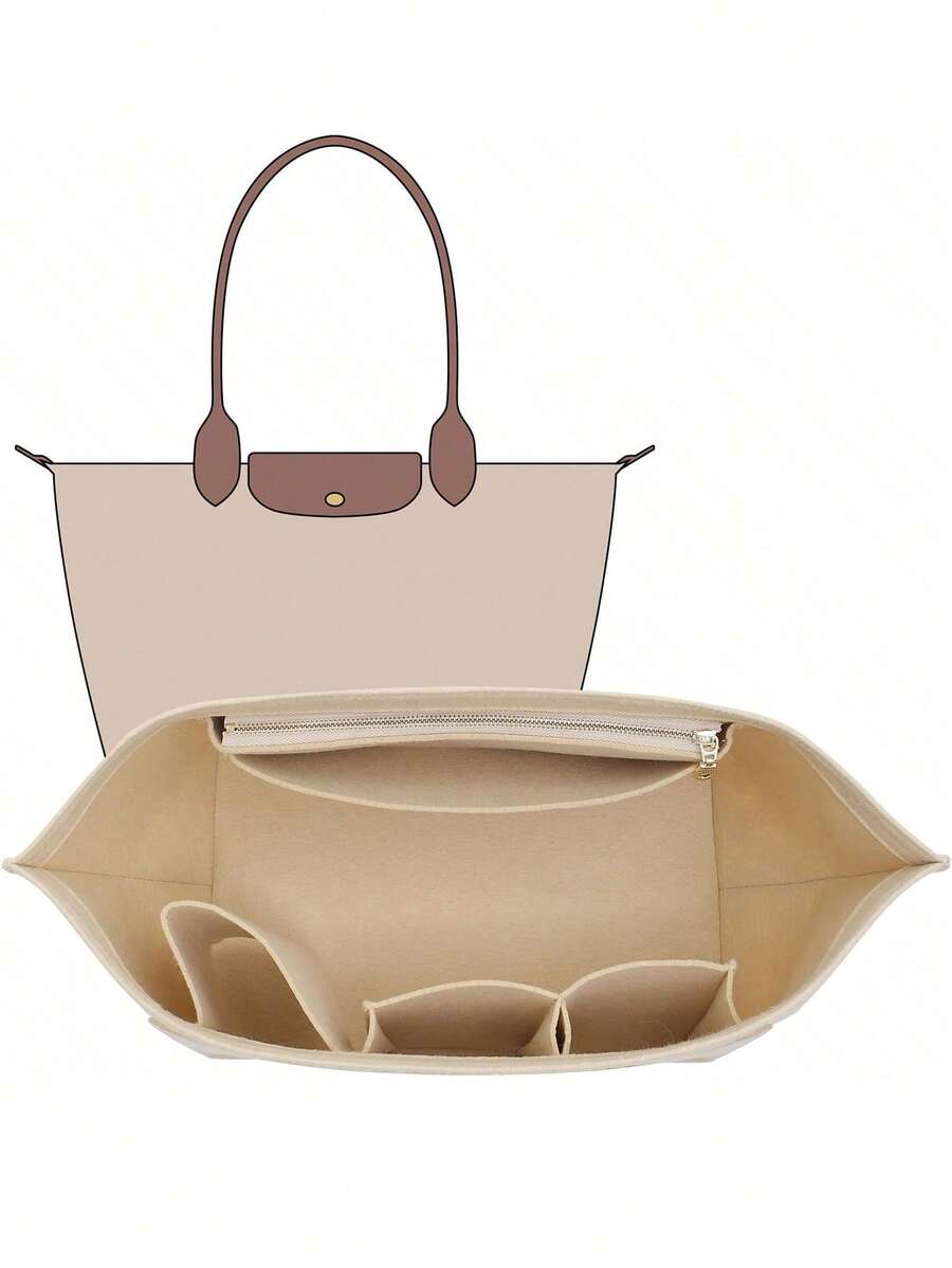 2026 Purse Organizer Insert For Tote Bag Organizer Insert Multi Pocket Felt Handbag Organizer Zipper Bag Organizer Inter Bag With Cup Holder Travel Essentials,Valentine'S Day Gifts, Mother'S Day Gifts,Ramadan Gifts - Multicolor - View 1