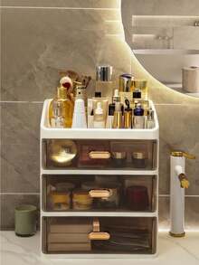 1pc Multi-Layer Desk Makeup Organizer Box, Tabletop Skincare Dust-Proof, Household Drawer-Type Separated Lipstick Vanity, Jewelry Storage Rack, Transparent Drawer Storage Box, Desk Storage Box, Cable Organizer Box - Black and White - View 5