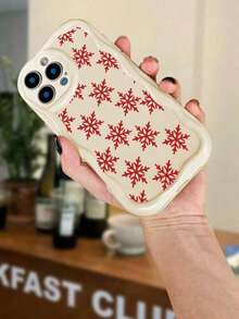 Teléfono a prueba de golpes con estampado de copo de nieve rojo 17 16 15 14 13 12 11 - Linda funda protectora trasera para mujeres y niñas fiesta navideña - Blanco - Ver 2