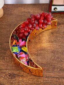 Juego de bandejas de servir de hierro para Ramadán - Decoradas con diseño de luna y estrella, color dorado, perfectas para servir dátiles, frutas secas y dulces, esenciales para las celebraciones de Eid Al-Fitr - Dorado - Ver 2