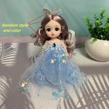 新款6.3英寸时尚女孩娃娃 1/8 BJD娃娃，可爱妆容，可动关节，裸素体 OB11，卡哇伊卡通3D逼真眼睛，漫画脸，卡哇伊娃娃服装，派对礼物，时尚美丽的薄纱连衣裙娃娃 - 彩色 - 查看 16