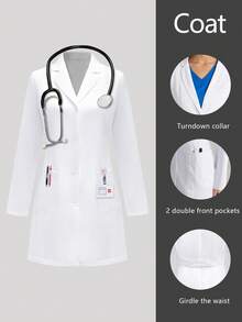 cimmuovere Women's Long Sleeve Multi-Pocket Scrubs Nurse Scrubs Workwear Dentist Healthcare Pet Hospital Laboratory White Coat Spring - White - View 1