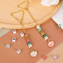 2pcs Bottle Chains, Bottle Pendant With Cube Letter Alphabet Charms Beads Pink White Cute Bottle Accessories Tumbler Handle Backpack Girlfriend Friends Compatible With Cups - Shell - View 3
